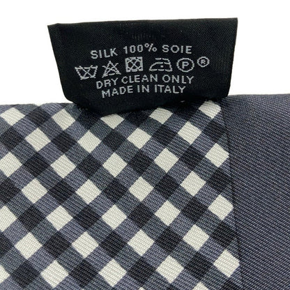 Hermes Scarf Dark Navy White Dark Gray Plaid Chaine D'ancre Chain Reversible — view 3