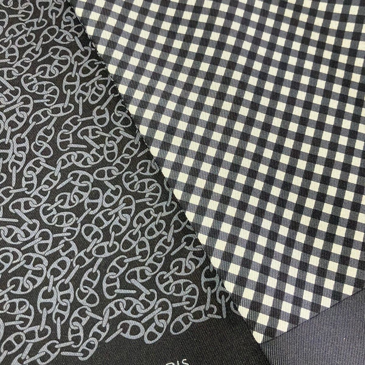 Hermes Scarf Dark Navy White Dark Gray Plaid Chaine D'ancre Chain Reversible — view 4