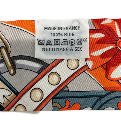 Hermes Scarf Twill Light Gray Orange Multi Ribbon Harnais de Coeur — view 3