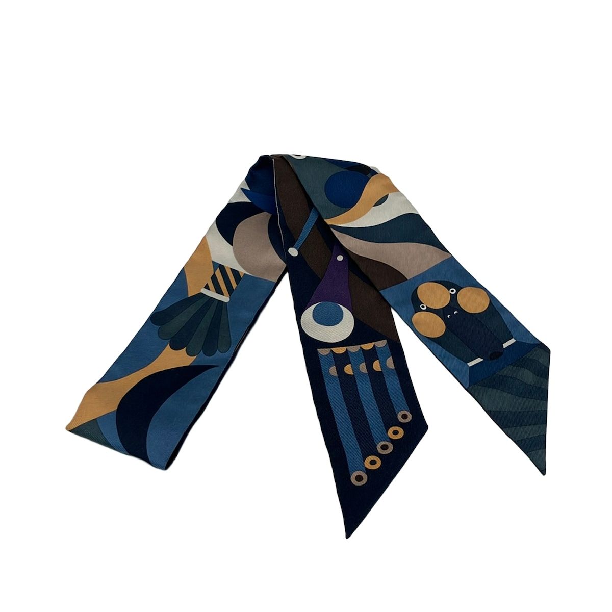 Hermes Scarf Twirl Dark Navy Purple Multi Ribbon Parade en Fanfare