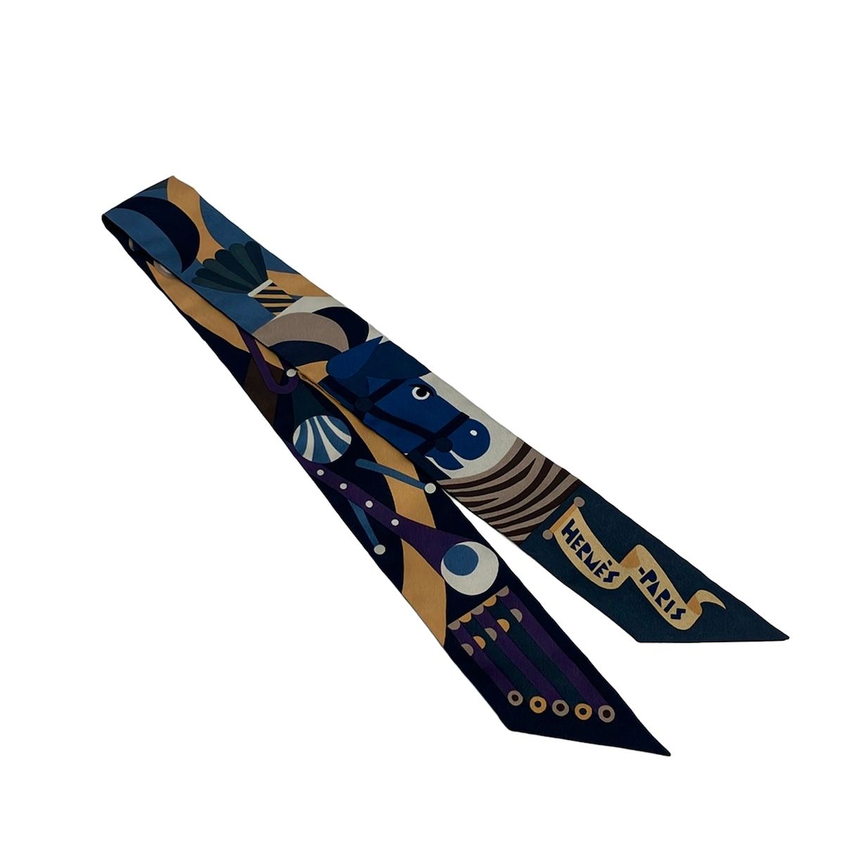Hermes Scarf Twirl Dark Navy Purple Multi Ribbon Parade en Fanfare — view 4