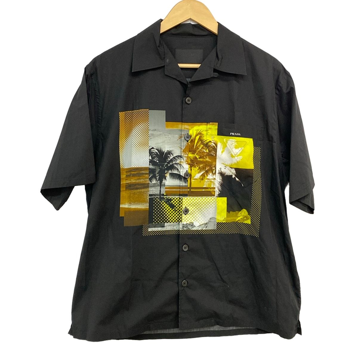Prada Short Sleeve Shirt L Black Yellow Multi Graphic Print