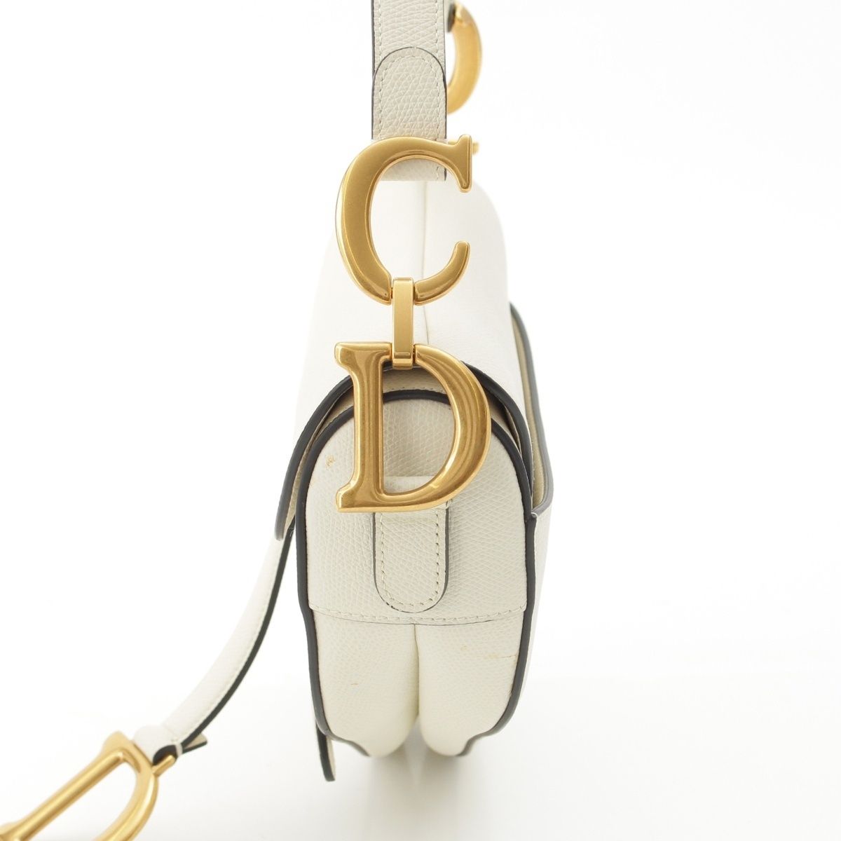 Dior Leather Saddle Bag Shoulder White Latte — view 3