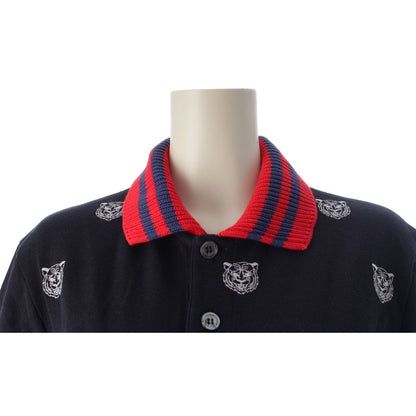 Gucci Cotton Tiger Pattern Short Sleeve Polo Shirt Navy — view 5