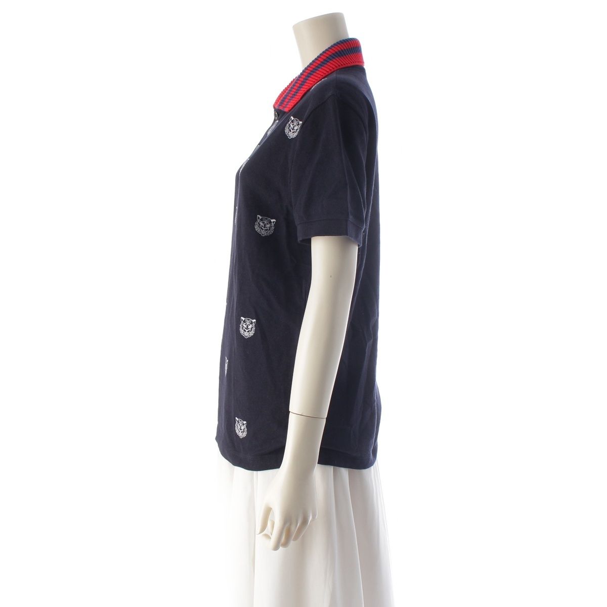 Gucci Cotton Tiger Pattern Short Sleeve Polo Shirt Navy — view 3