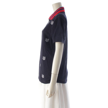 Gucci Cotton Tiger Pattern Short Sleeve Polo Shirt Navy — view 3