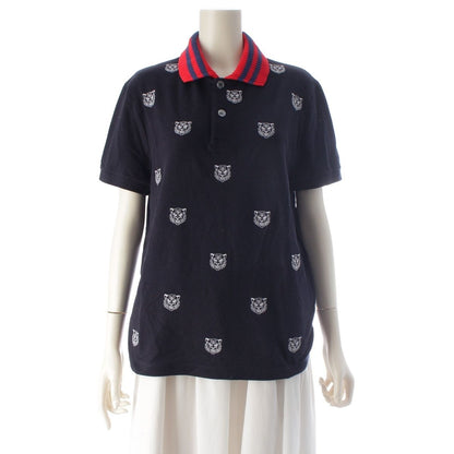 Gucci Cotton Tiger Pattern Short Sleeve Polo Shirt Navy