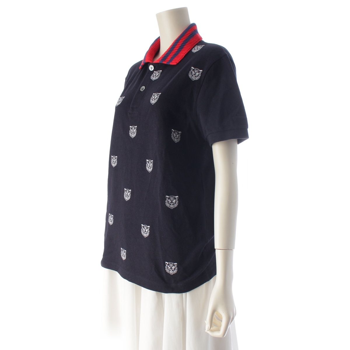 Gucci Cotton Tiger Pattern Short Sleeve Polo Shirt Navy — view 2