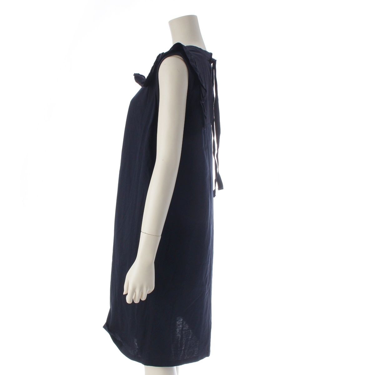 Prada Cotton Ruffle Ribbon Sleeveless Dress Navy XL — view 3