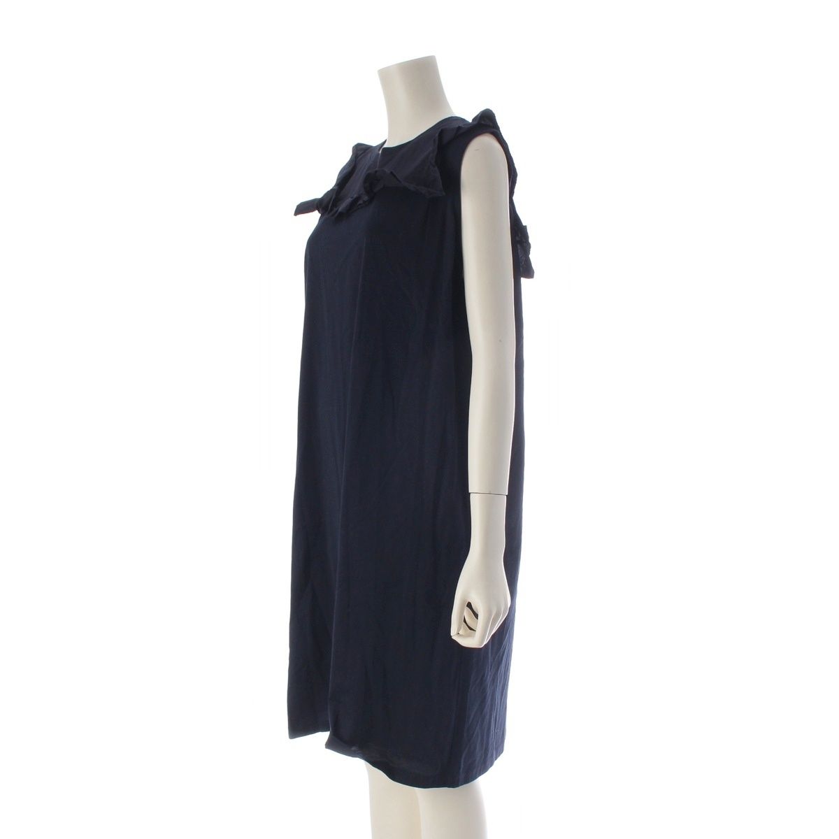 Prada Cotton Ruffle Ribbon Sleeveless Dress Navy XL — view 2