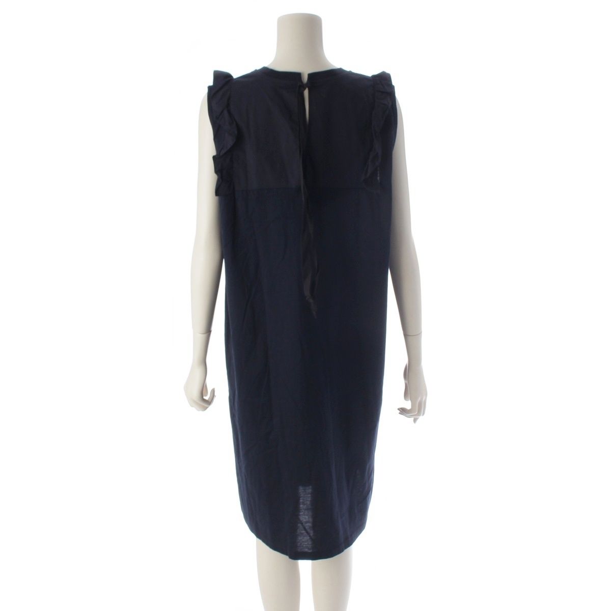 Prada Cotton Ruffle Ribbon Sleeveless Dress Navy XL — view 4