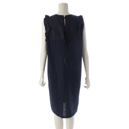Prada Cotton Ruffle Ribbon Sleeveless Dress Navy XL — view 4