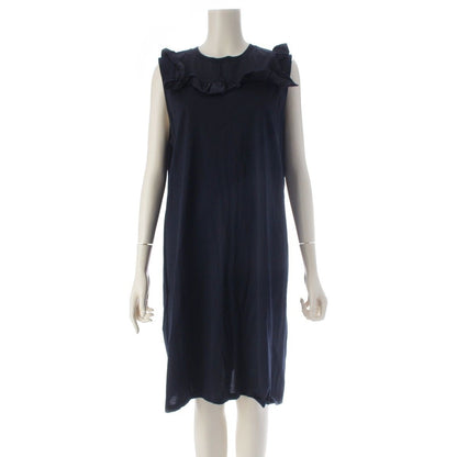 Prada Cotton Ruffle Ribbon Sleeveless Dress Navy XL