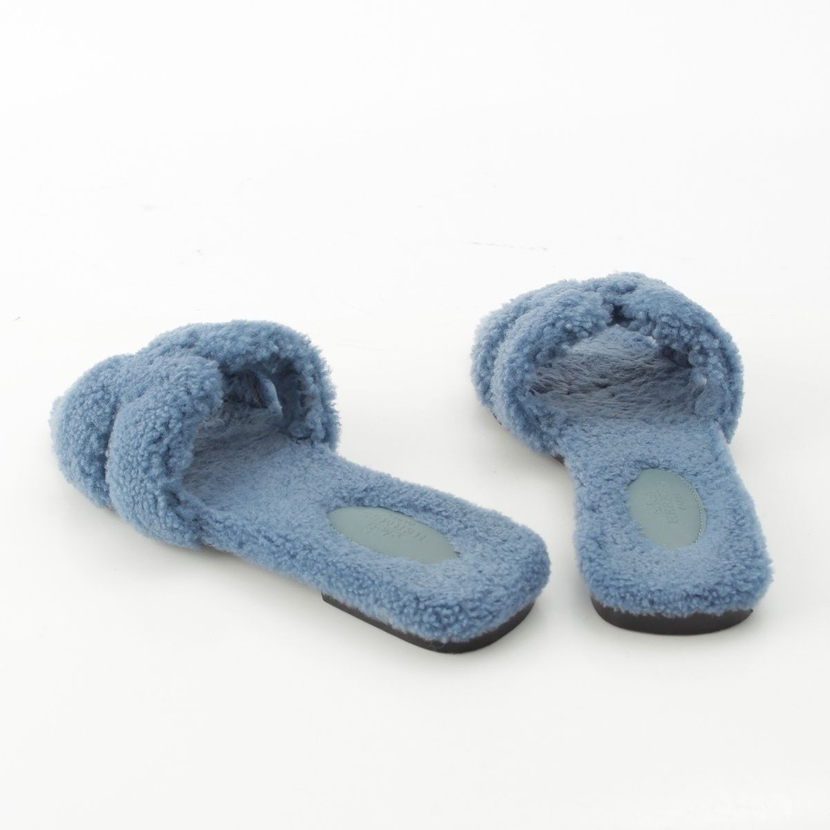 Hermes Fleece Oran Motif Sandals Blue — view 4