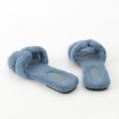 Hermes Fleece Oran Motif Sandals Blue — view 4