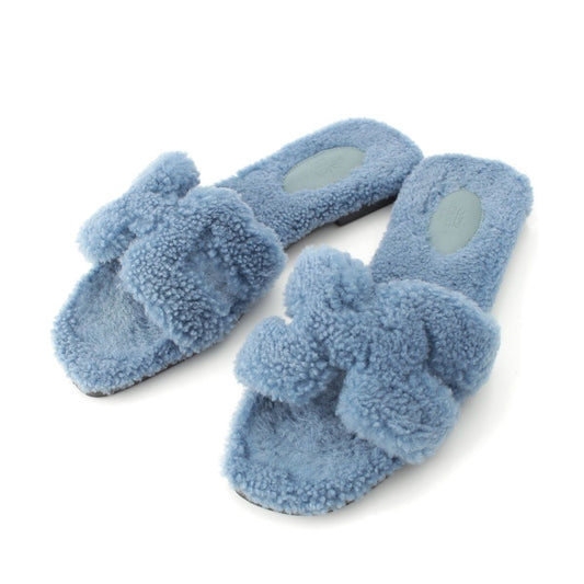Hermes Fleece Oran Motif Sandals Blue