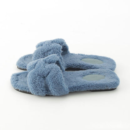 Hermes Fleece Oran Motif Sandals Blue — view 3