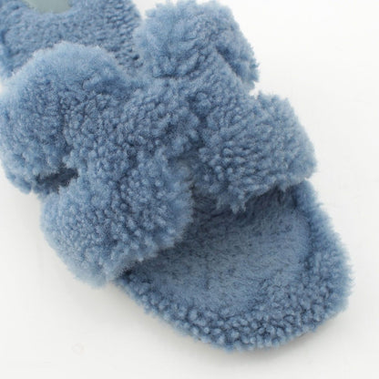 Hermes Fleece Oran Motif Sandals Blue — view 6