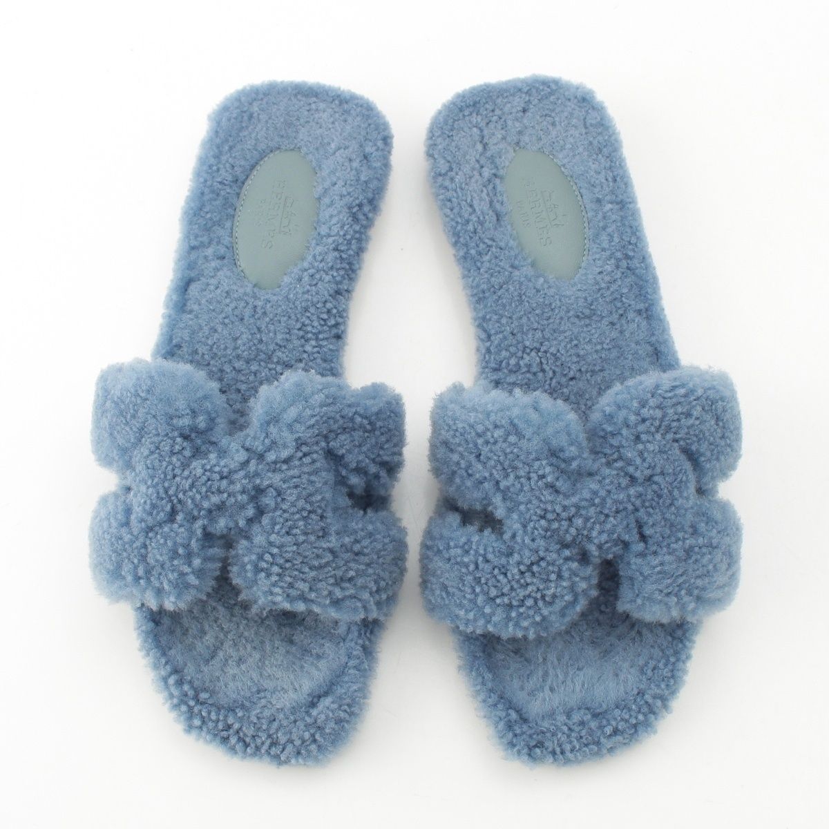 Hermes Fleece Oran Motif Sandals Blue — view 2