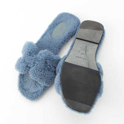 Hermes Fleece Oran Motif Sandals Blue — view 5