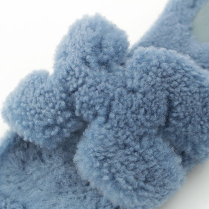 Hermes Fleece Oran Motif Sandals Blue — view 8