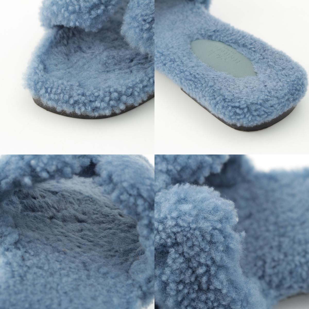 Hermes Fleece Oran Motif Sandals Blue — view 9
