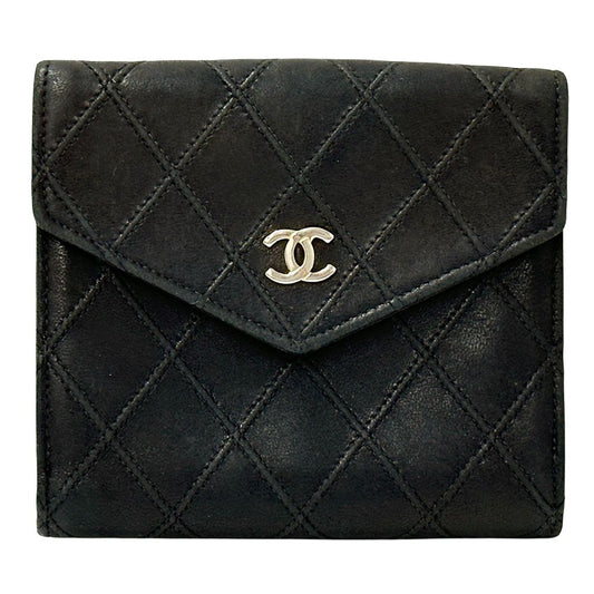 Chanel Wallet Bicolor Bifold Lambskin Black Gold Quilted Adult Logo