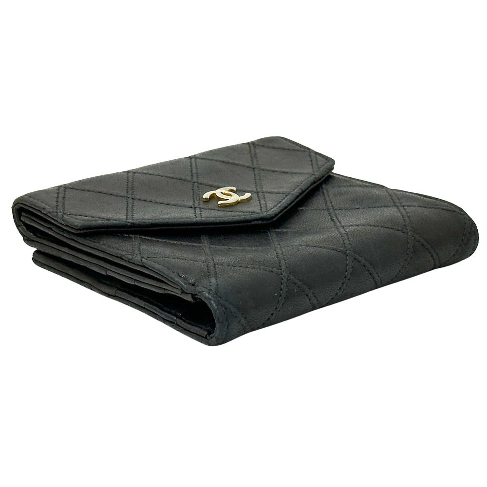 Chanel Wallet Bicolor Bifold Lambskin Black Gold Quilted Adult Logo — view 3