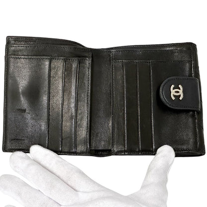 Chanel Wallet Bicolor Bifold Lambskin Black Gold Quilted Adult Logo — view 4