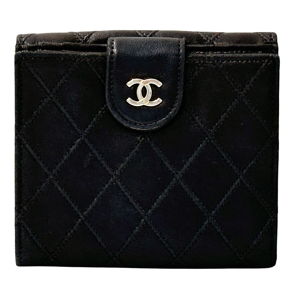 Chanel Wallet Bicolor Bifold Lambskin Black Gold Quilted Adult Logo — view 2