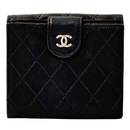 Chanel Wallet Bicolor Bifold Lambskin Black Gold Quilted Adult Logo — view 2