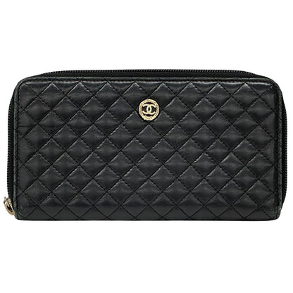 Chanel Wallet Micro Quilted Lambskin Black Gold Zip Around