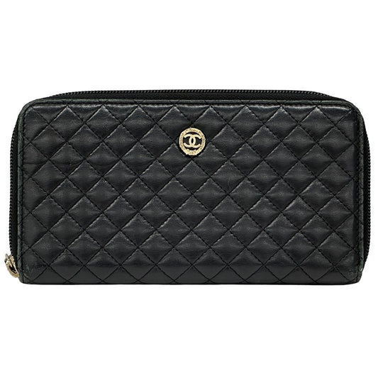 Chanel Wallet Micro Quilted Lambskin Black Gold Zip Around