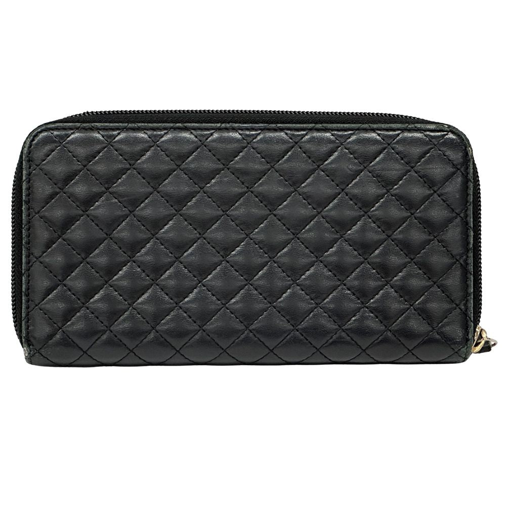 Chanel Wallet Micro Quilted Lambskin Black Gold Zip Around — view 2