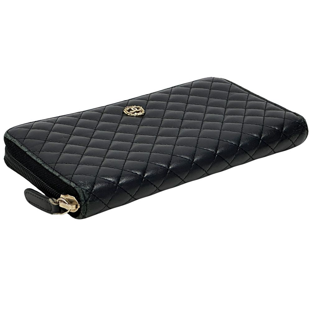 Chanel Wallet Micro Quilted Lambskin Black Gold Zip Around — view 3