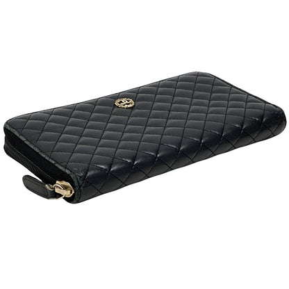 Chanel Wallet Micro Quilted Lambskin Black Gold Zip Around — view 3