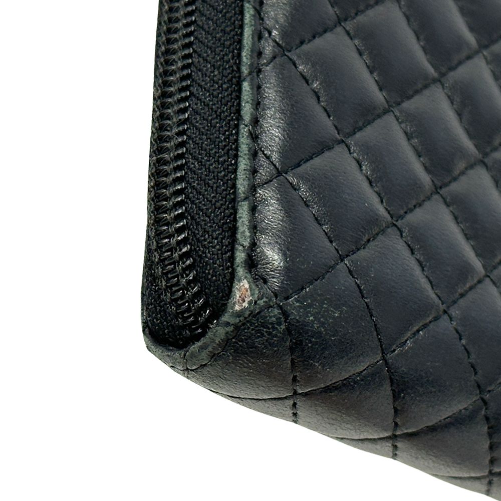 Chanel Wallet Micro Quilted Lambskin Black Gold Zip Around — view 8