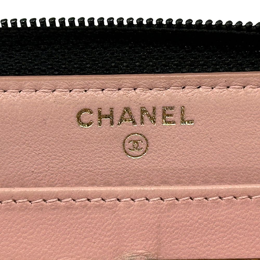 Chanel Wallet Micro Quilted Lambskin Black Gold Zip Around — view 6