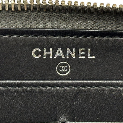 Chanel Wallet CC Logo Lambskin Black Silver Zip Around Studs — view 6