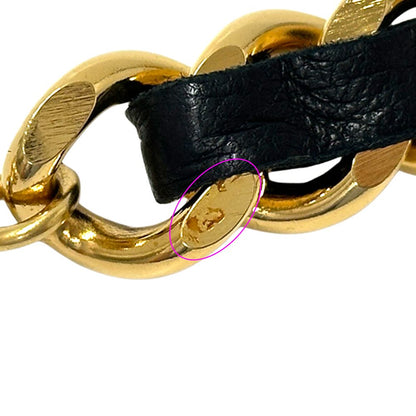 Chanel Belt Cambon Leather Chain Gold Black Logo Plate CC Thick — view 8