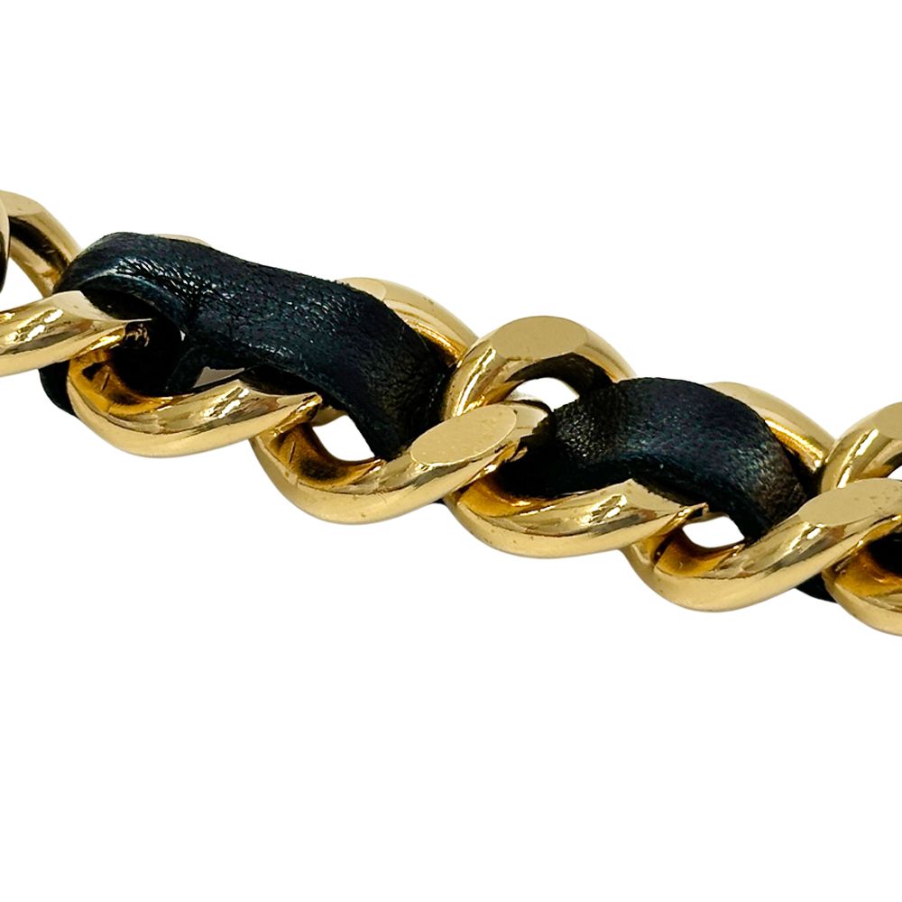 Chanel Belt Cambon Leather Chain Gold Black Logo Plate CC Thick — view 9