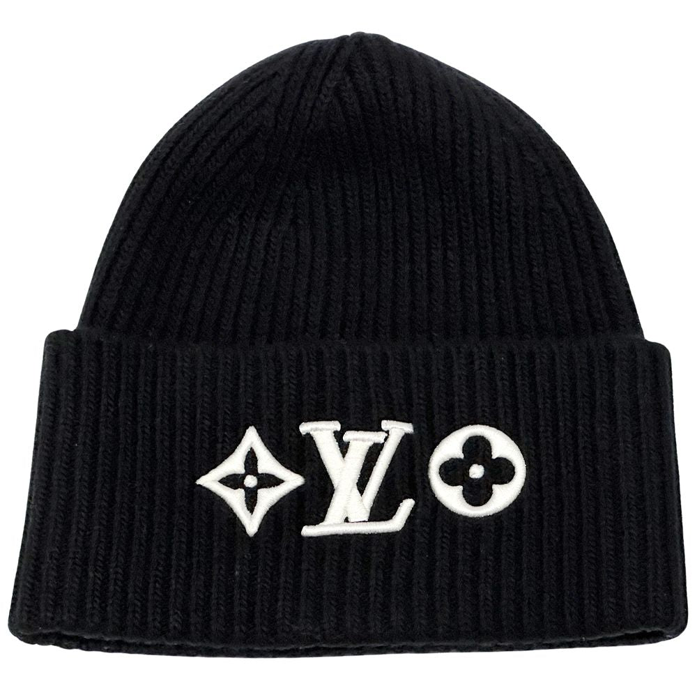 Louis Vuitton Knit Cap Wool Vini LV Head Line Black White