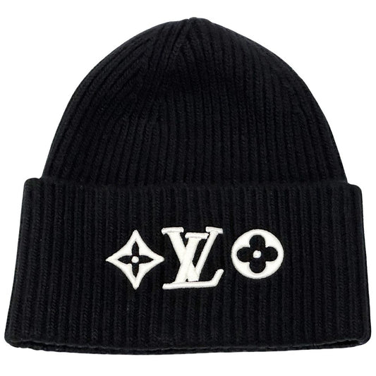 Louis Vuitton Knit Cap Wool Vini LV Head Line Black White