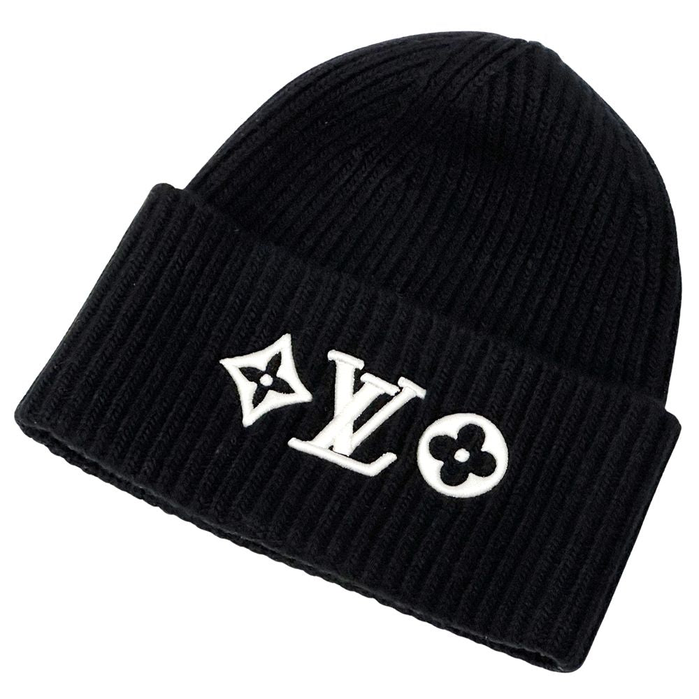 Louis Vuitton Knit Cap Wool Vini LV Head Line Black White — view 3