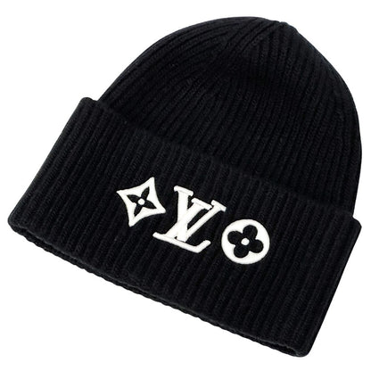 Louis Vuitton Knit Cap Wool Vini LV Head Line Black White — view 3