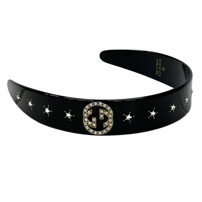 Gucci Headband Crystal Interlocking Plastic Rhinestone Black Going Out Gorgeous — view 2