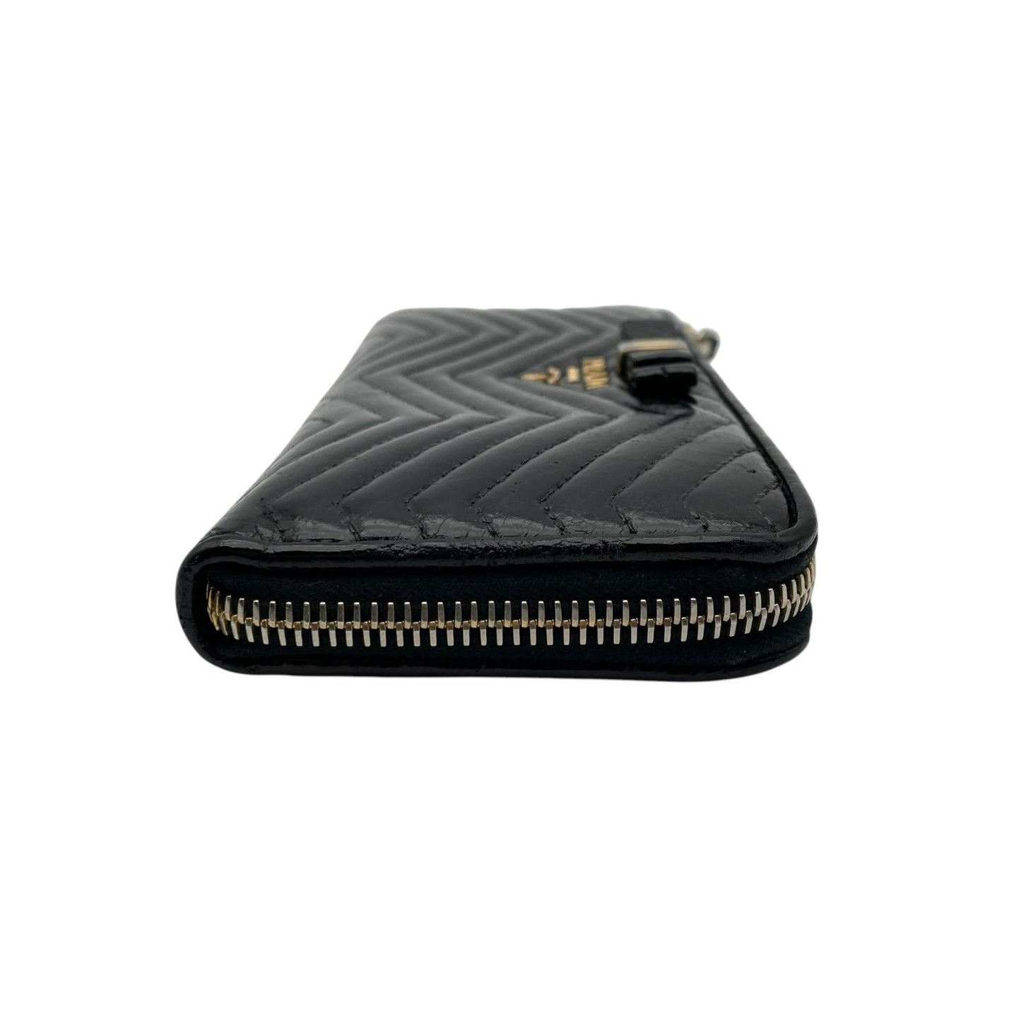 Prada Wallet L-shaped Zipper Quilted V-shaped Stitch Ribbon Metal Logo Nappa — view 5