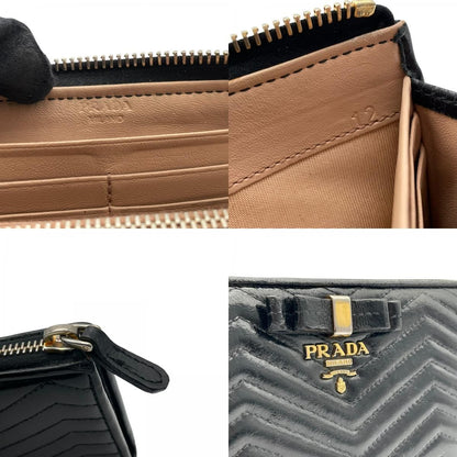 Prada Wallet L-shaped Zipper Quilted V-shaped Stitch Ribbon Metal Logo Nappa — view 9