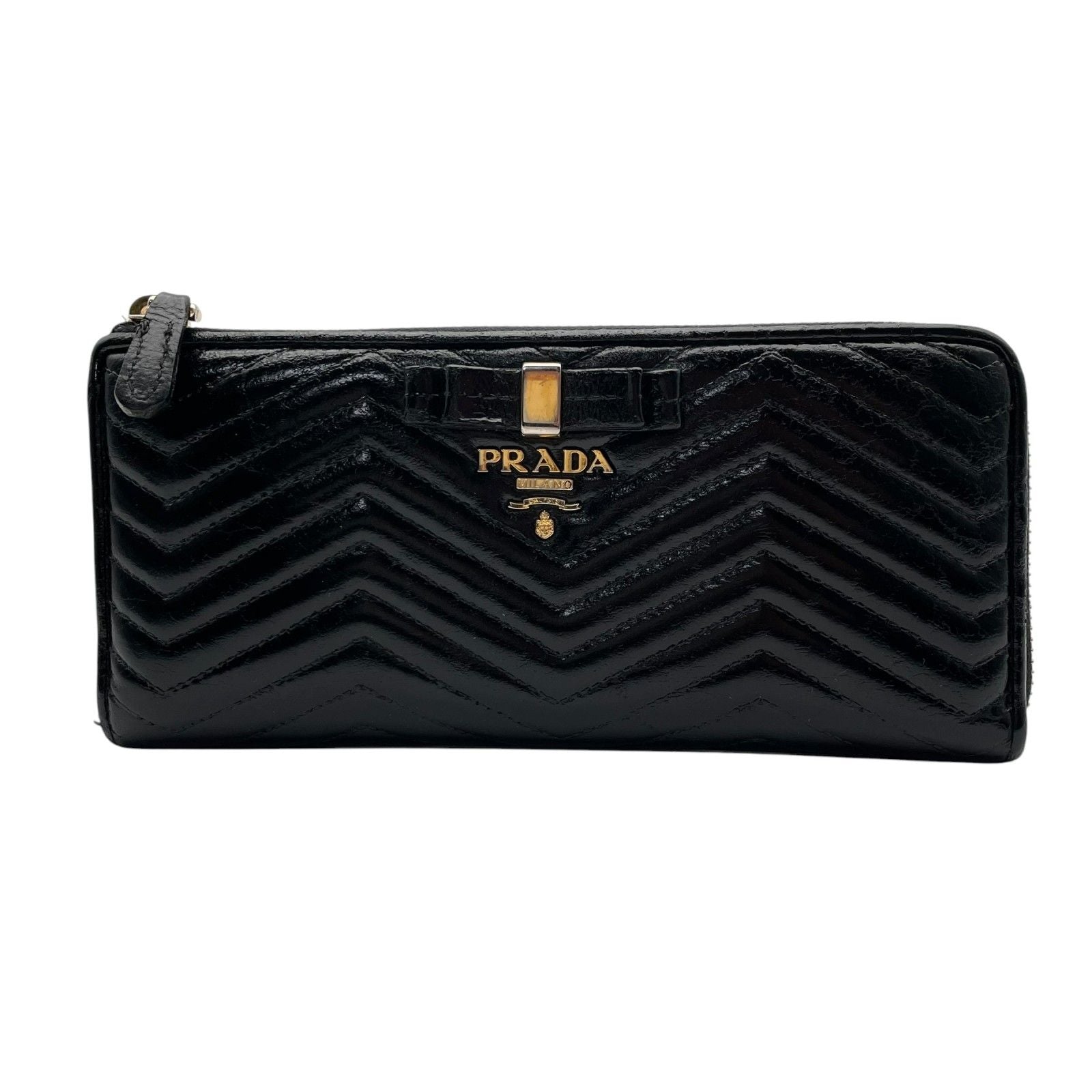 Prada Wallet L-shaped Zipper Quilted V-shaped Stitch Ribbon Metal Logo Nappa — view 2