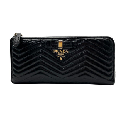 Prada Wallet L-shaped Zipper Quilted V-shaped Stitch Ribbon Metal Logo Nappa — view 2